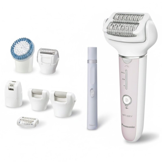 Set  2 epilatoare pentru față și corp (discuri duble, cap flexibil, îndepărtare de lungă durată a părului, 8 accesorii), ES-EYL9-P503, Panasonic